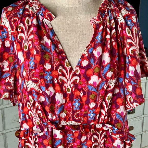 Anthropologie Robin Tiered Whimsical Cat Red Mini Dress L - Picture 2 of 12